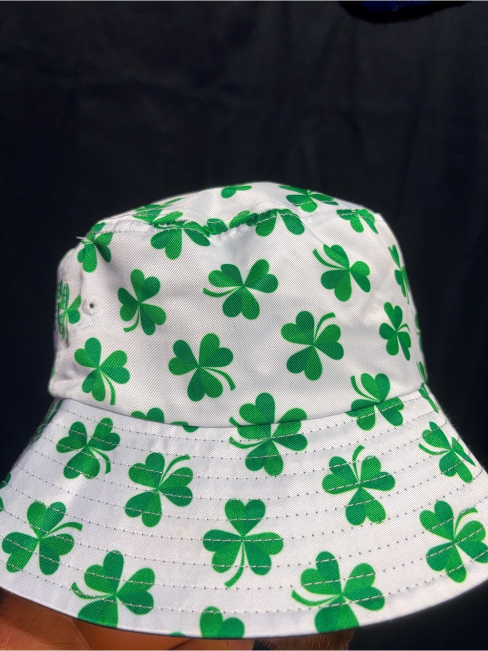 White Bucket Hat with Green Shamrock Print